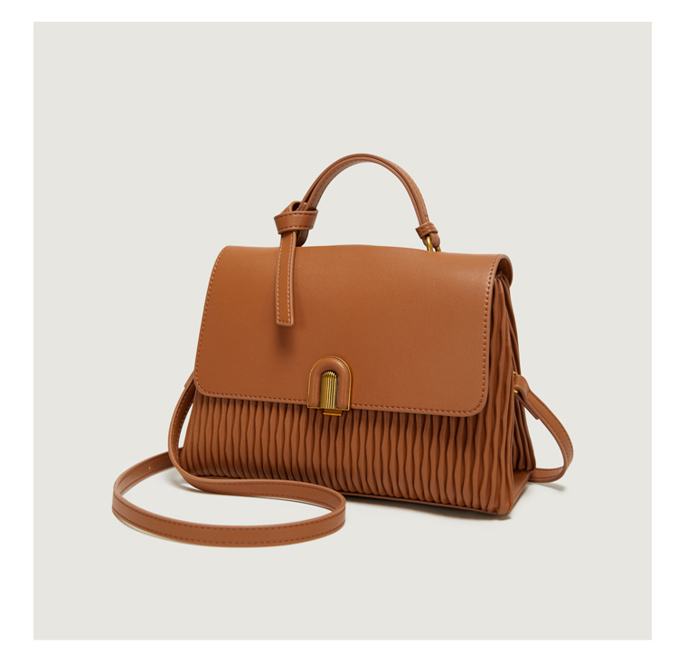 Womens Fashion Pleated Large Capacity Leather Satchel Handbag